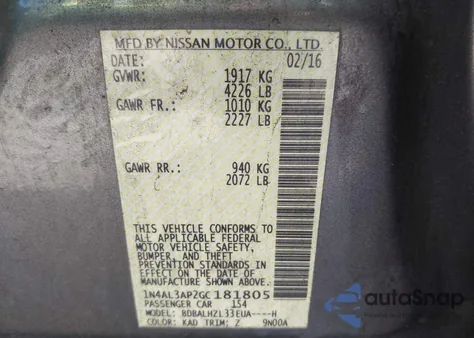 2016 Nissan Altima 2.5 Sr z USA, uszkodzony, nr VIN 1N4AL3AP2GC181805